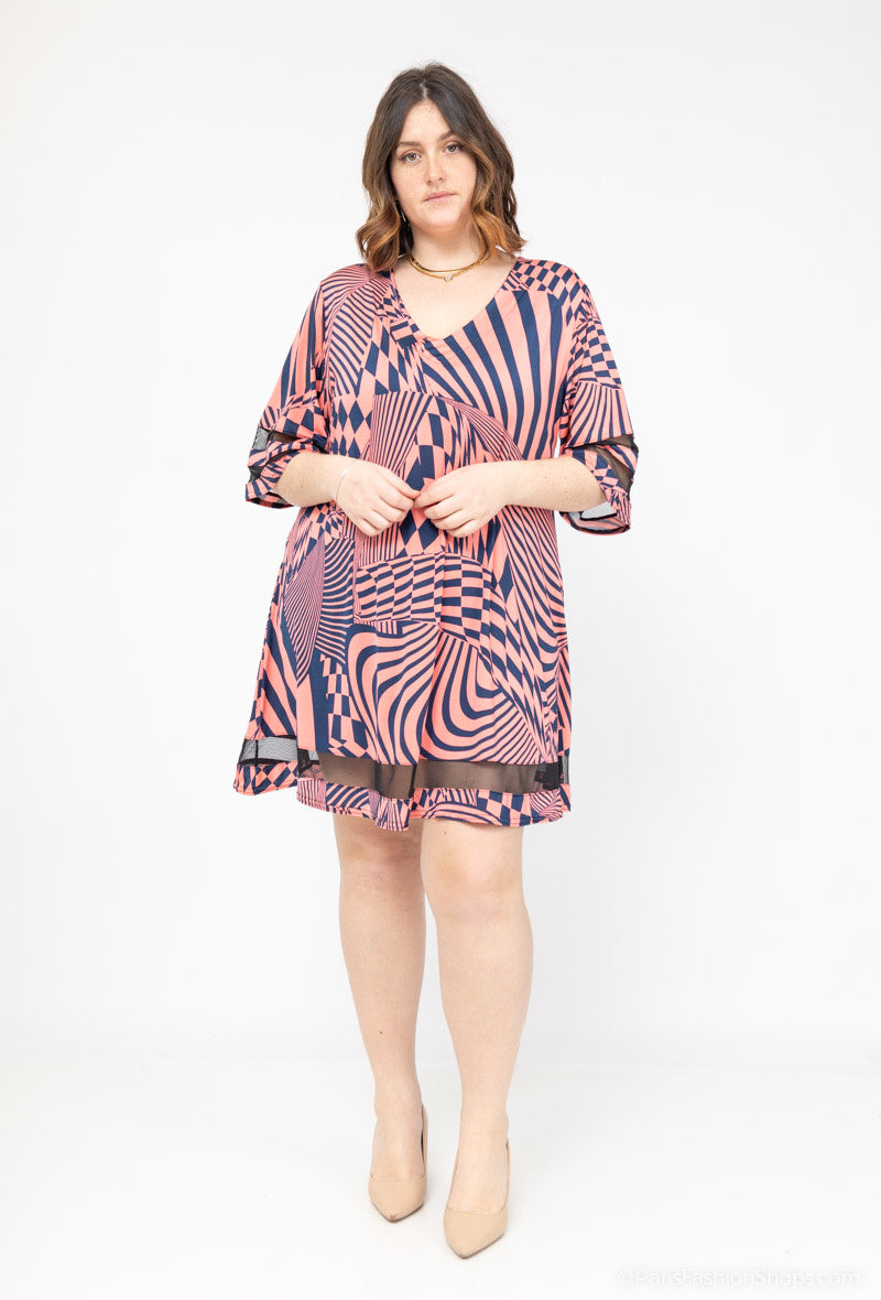 Plus Size Printed tunic dress with tulle