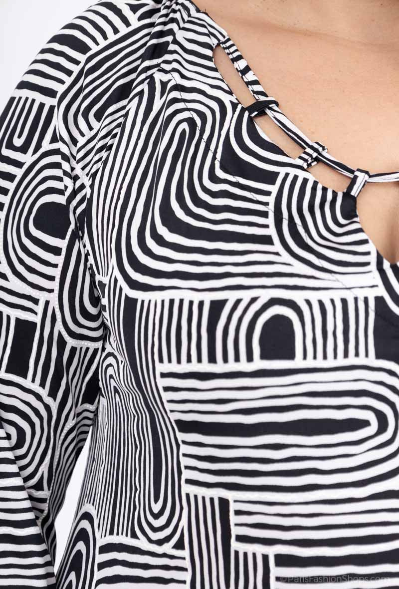 Plus Size Tunic Klänning med Öppen Krage och 3/4 Ärmar