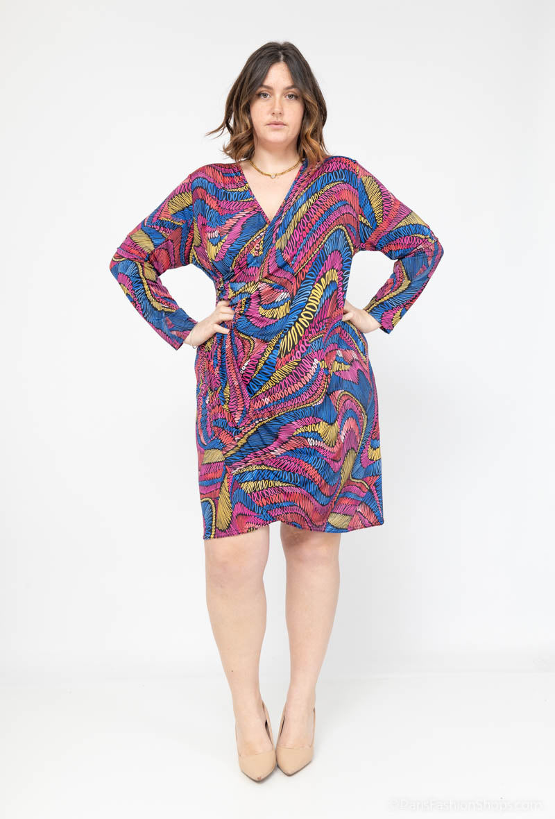Plus Size Tryckt Wrap Tunika Klänning
