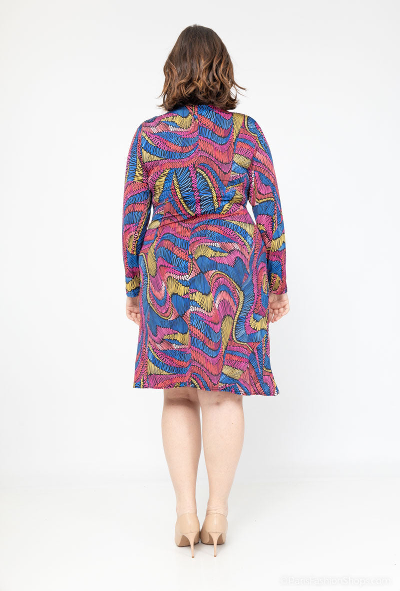 Plus Size Tryckt Wrap Tunika Klänning