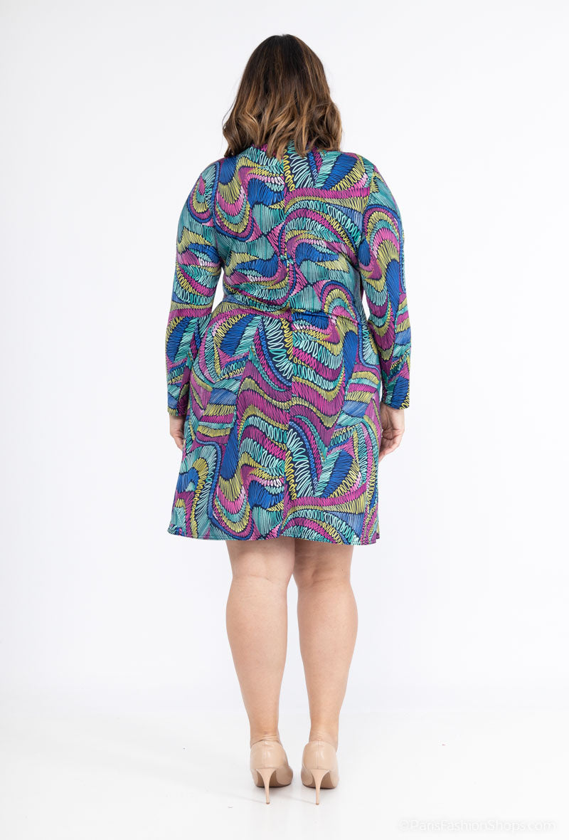 Plus Size Tryckt Omwrap Klänning