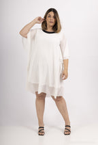 Plus Size Batwing Sleeve Sequin Collar Tunic Dress