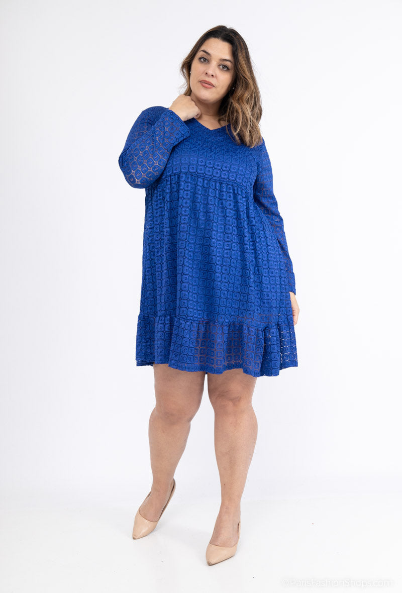 Plus Size V-ringad Spetsklänning