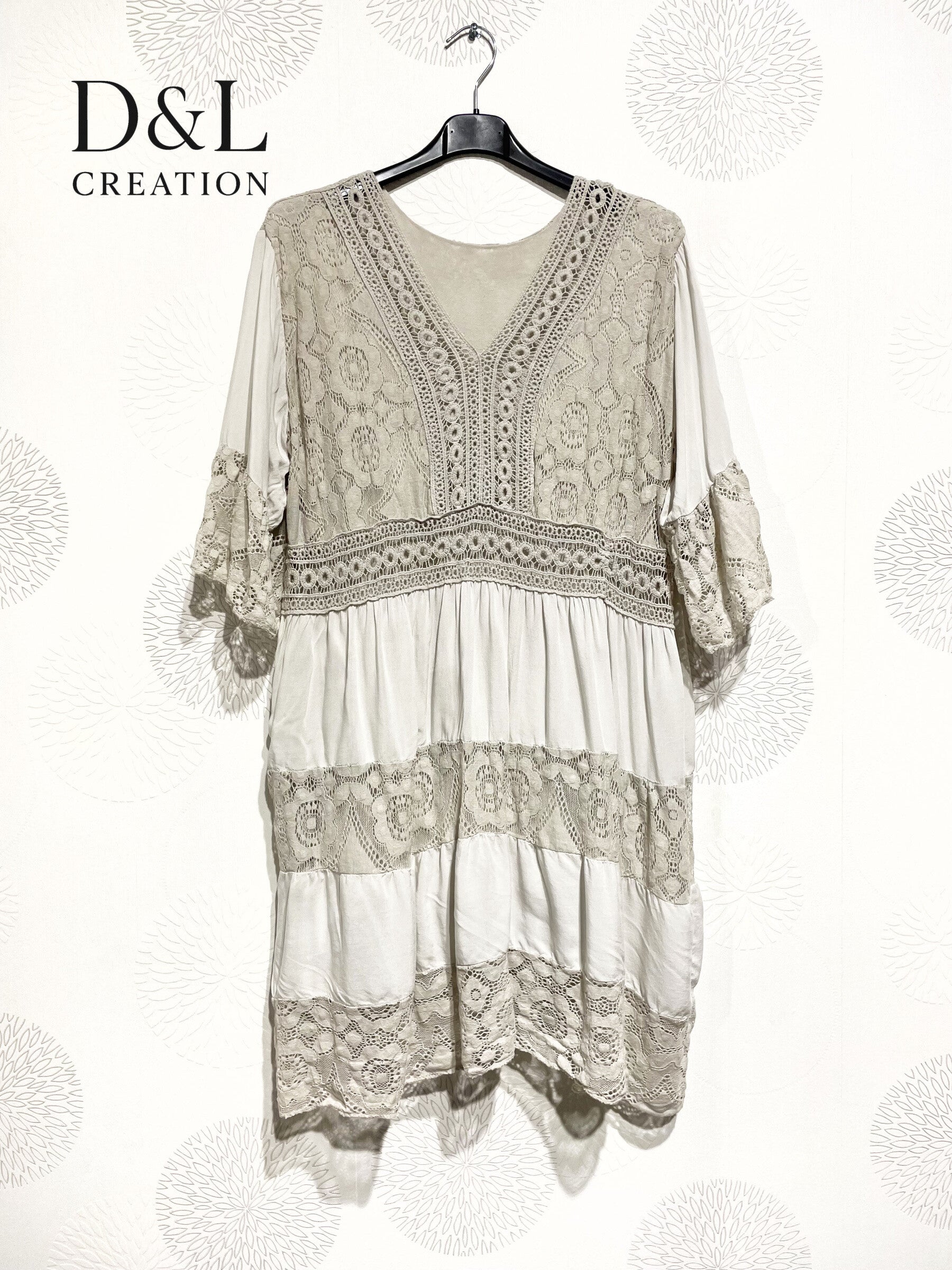 Plus Size United Dress with V -neck lace with T40 lining to T48