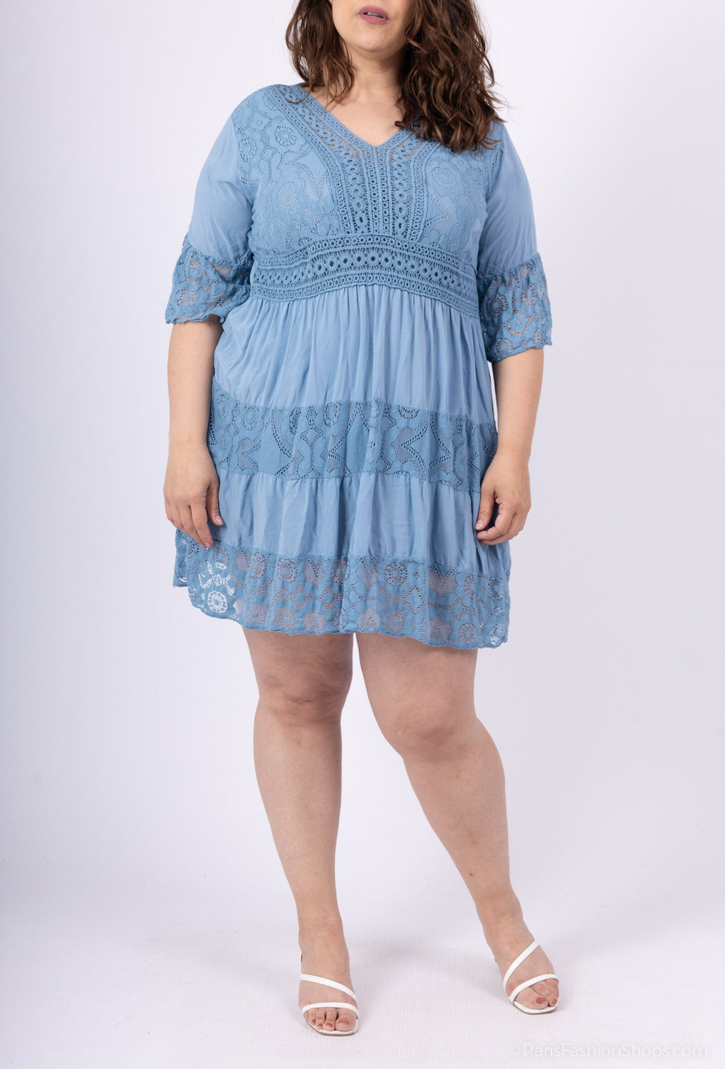 Plus Size United Dress with V -neck lace with T40 lining to T48
