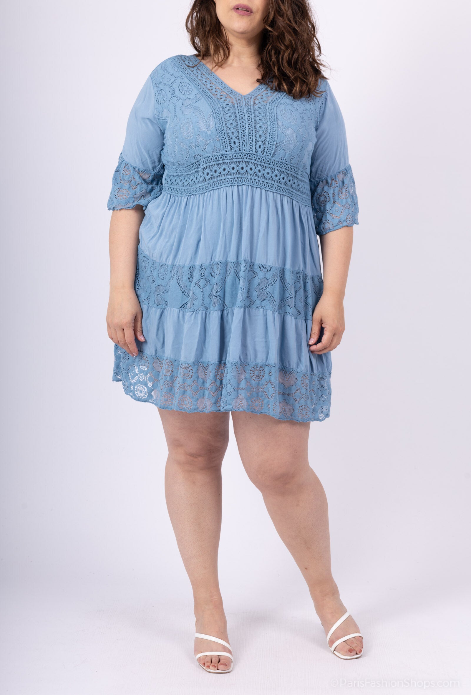 Plus Size United Dress with V -neck lace with T40 lining to T48
