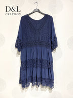 Plus Size United Dress with V -neck lace with T40 lining to T48