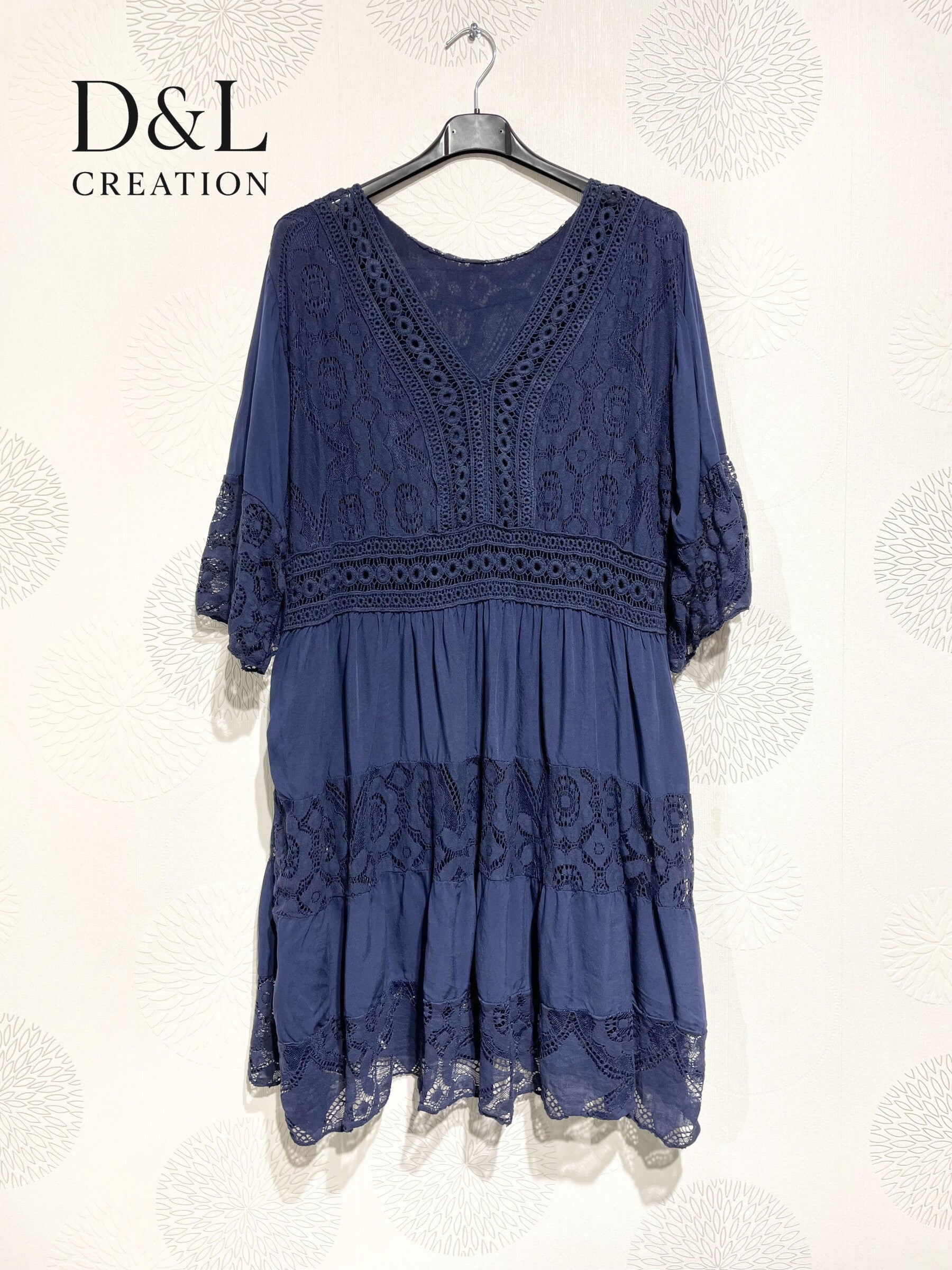 Plus Size United Dress with V -neck lace with T40 lining to T48