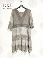 Plus Size United Dress with V -neck lace with T40 lining to T48