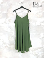 Plus Size Solid color flared dress with thin straps size 38 to 52