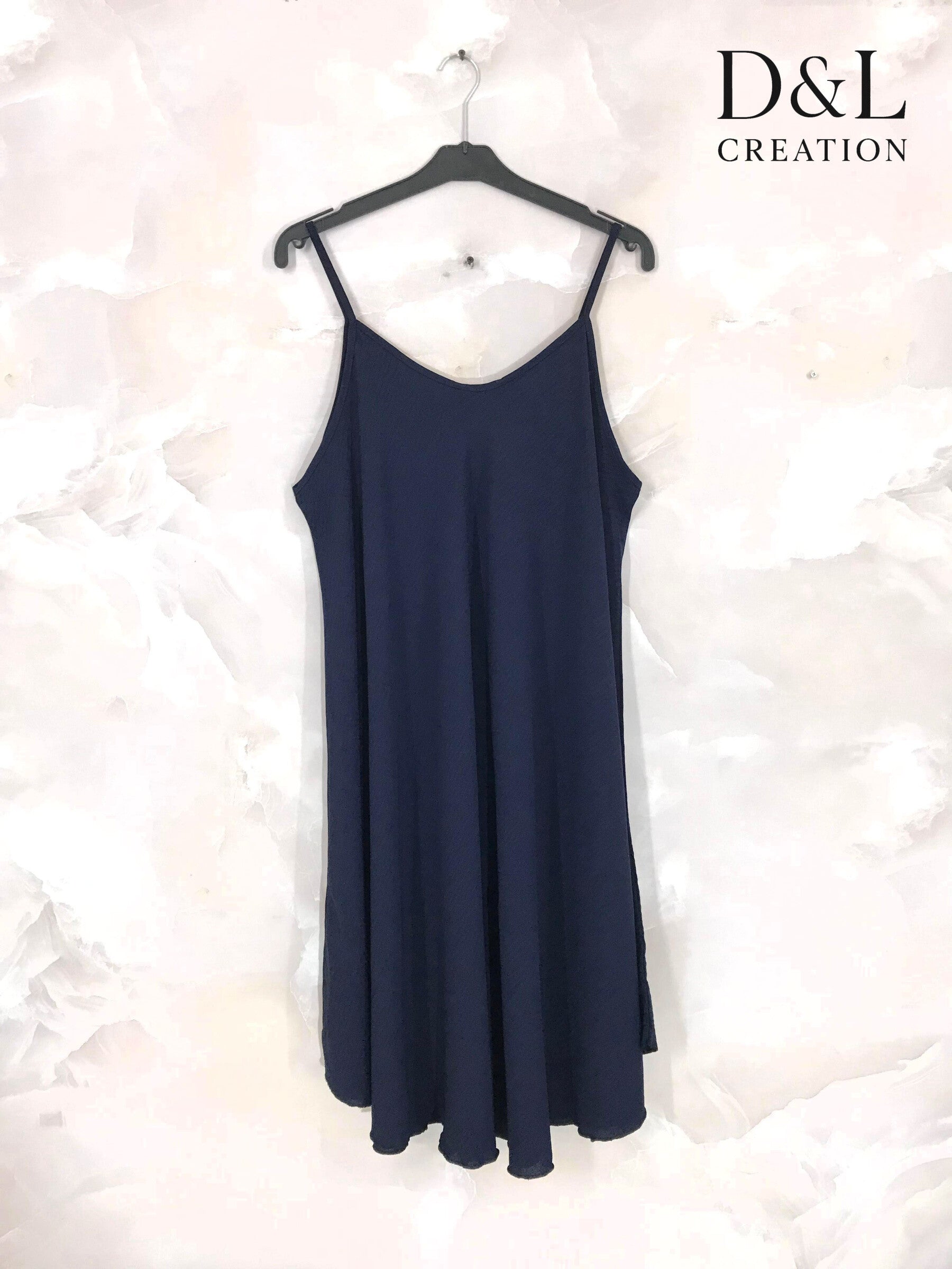 Plus Size Solid color flared dress with thin straps size 38 to 52
