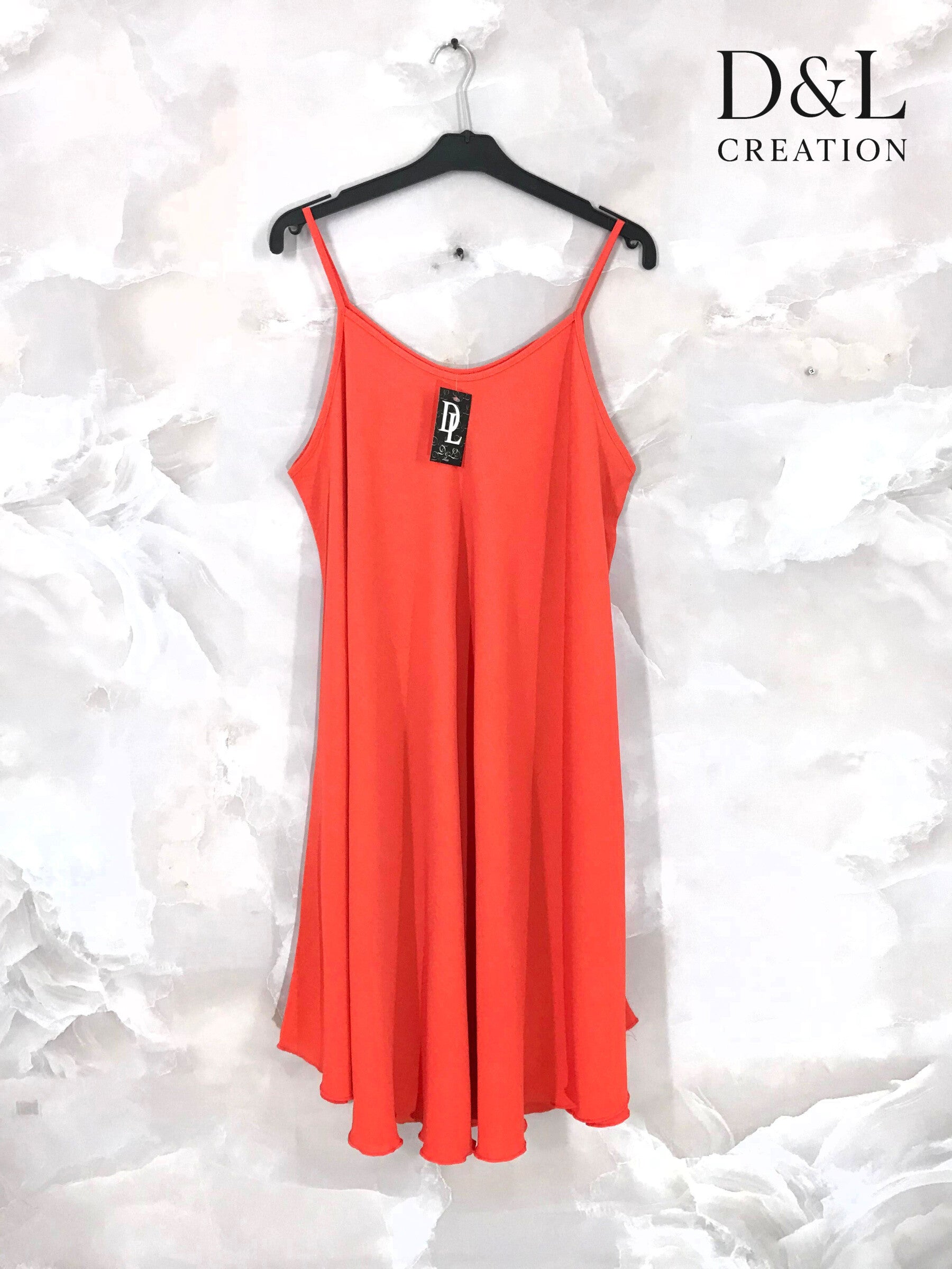 Plus Size Solid color flared dress with thin straps size 38 to 52