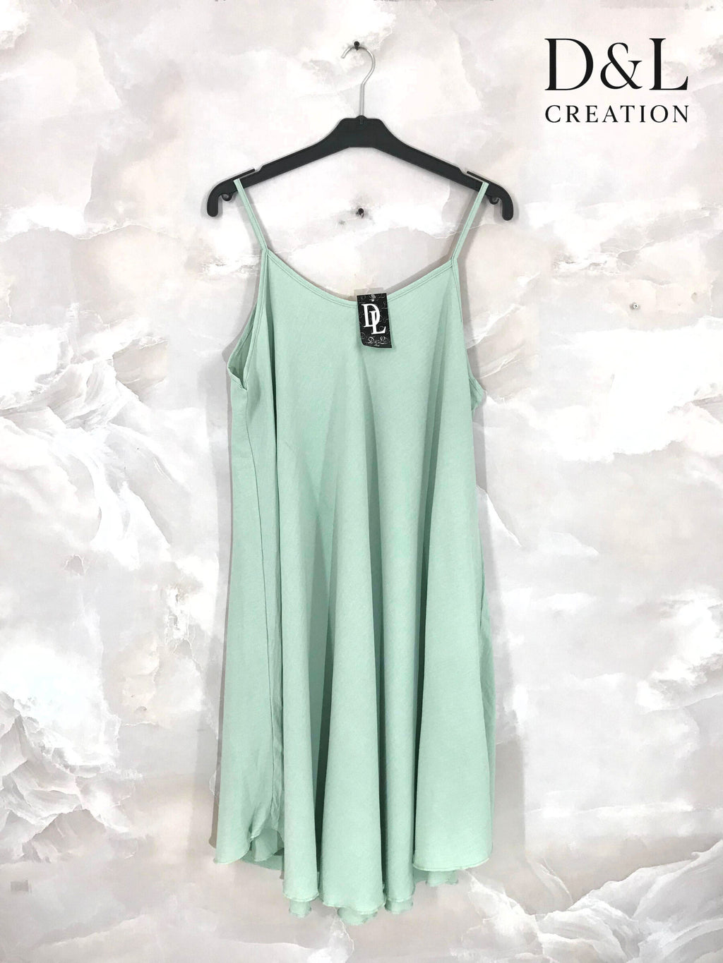Plus Size Solid color flared dress with thin straps size 38 to 52