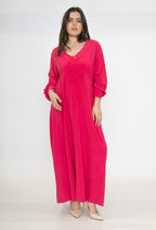 Plus Size Enkel V-ringad Klänning med Puffärmar