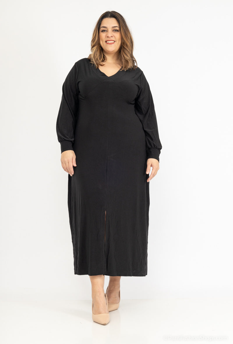 Plus Size Enkel V-ringad Klänning med Puffärmar