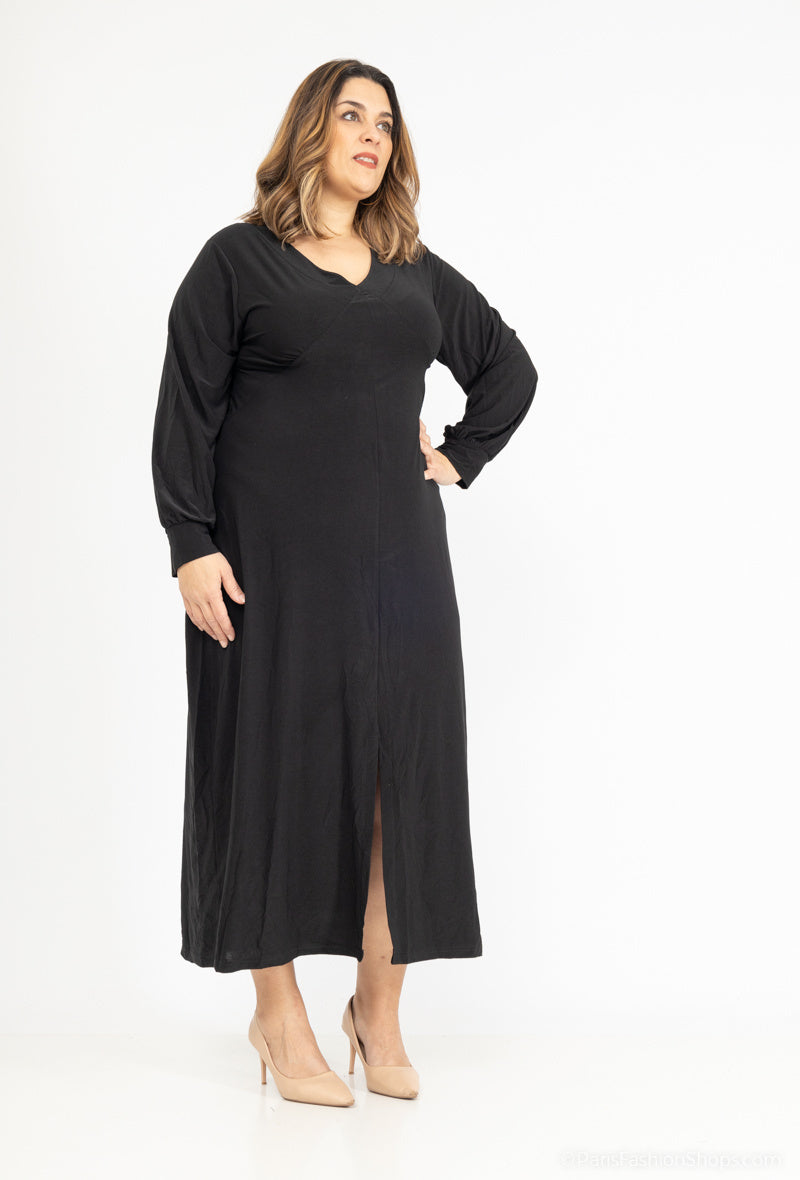 Plus Size Enkel V-ringad Klänning med Puffärmar