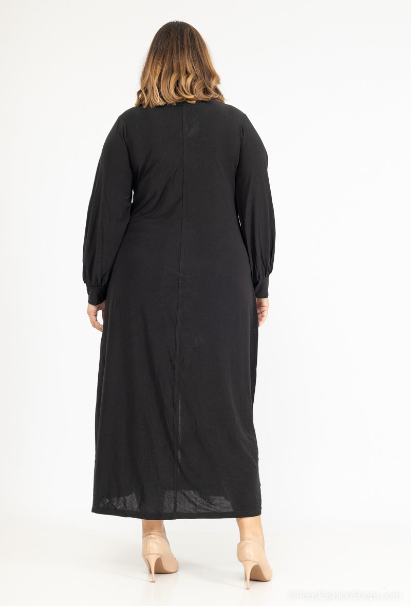 Plus Size Enkel V-ringad Klänning med Puffärmar