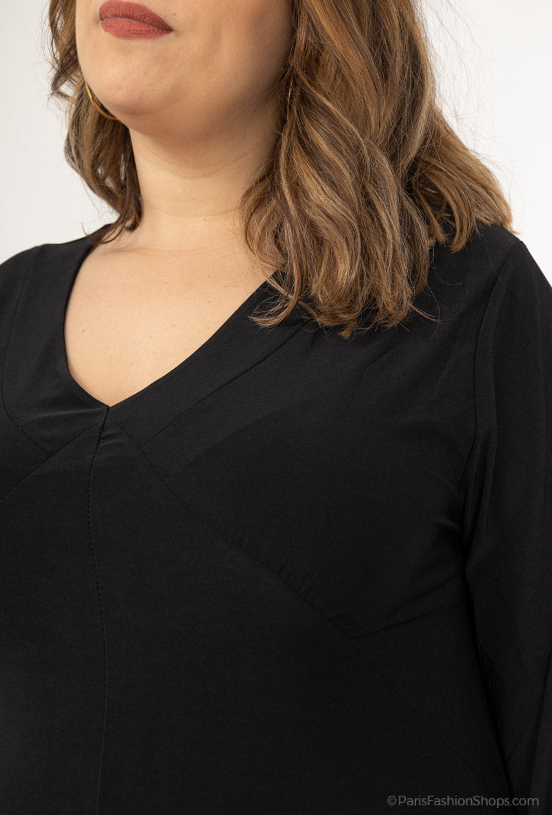 Plus Size Enkel V-ringad Klänning med Puffärmar