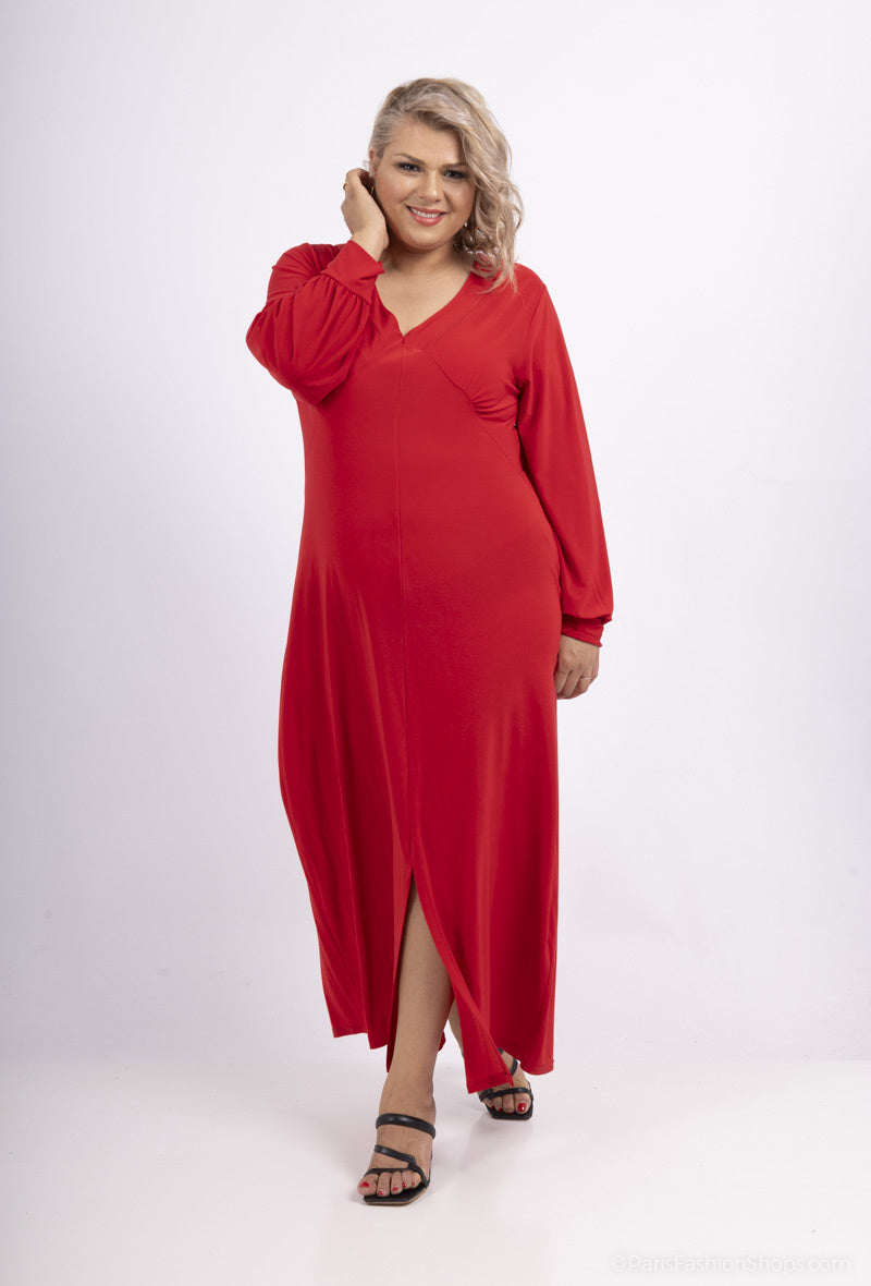 Plus Size Klänning med V-ringning och Puffärmar