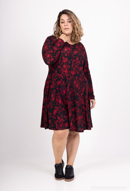 Plus Size Flared Printed Winter Dress