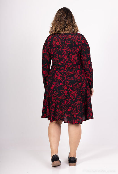 Plus Size Flared Printed Winter Dress