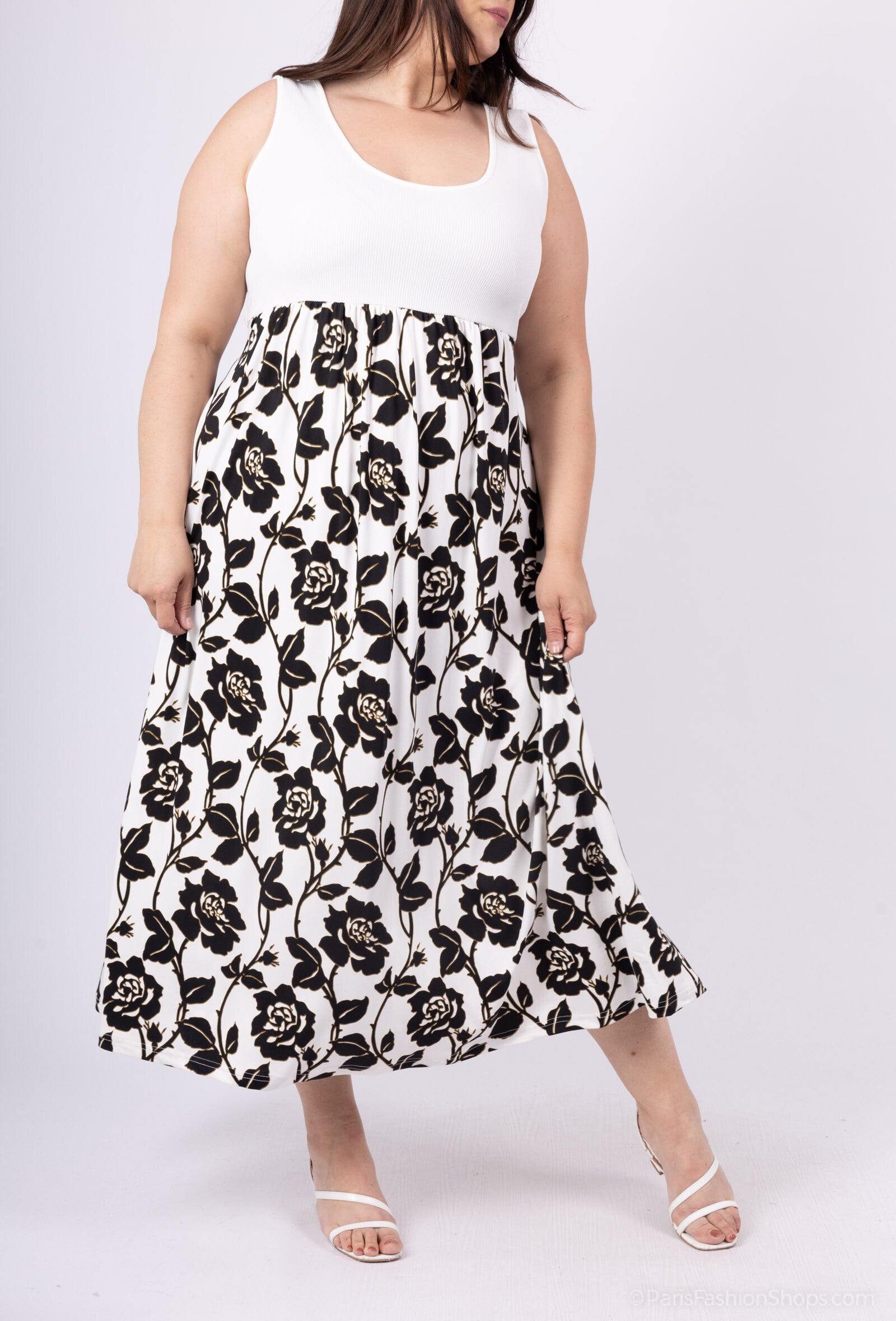 Plus Size Tvåfärgad Klänning med Rund Krage