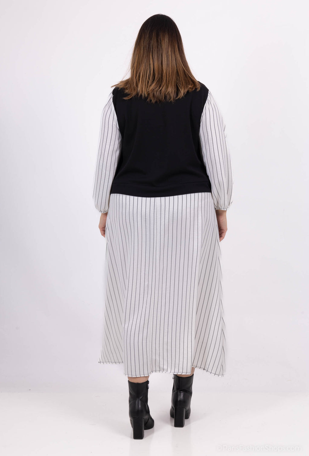 Plus Size Randig Falsk Tvådelad Klänning med Båge