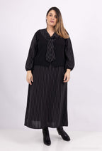 Plus Size Randig Falsk Tvådelad Klänning med Båge