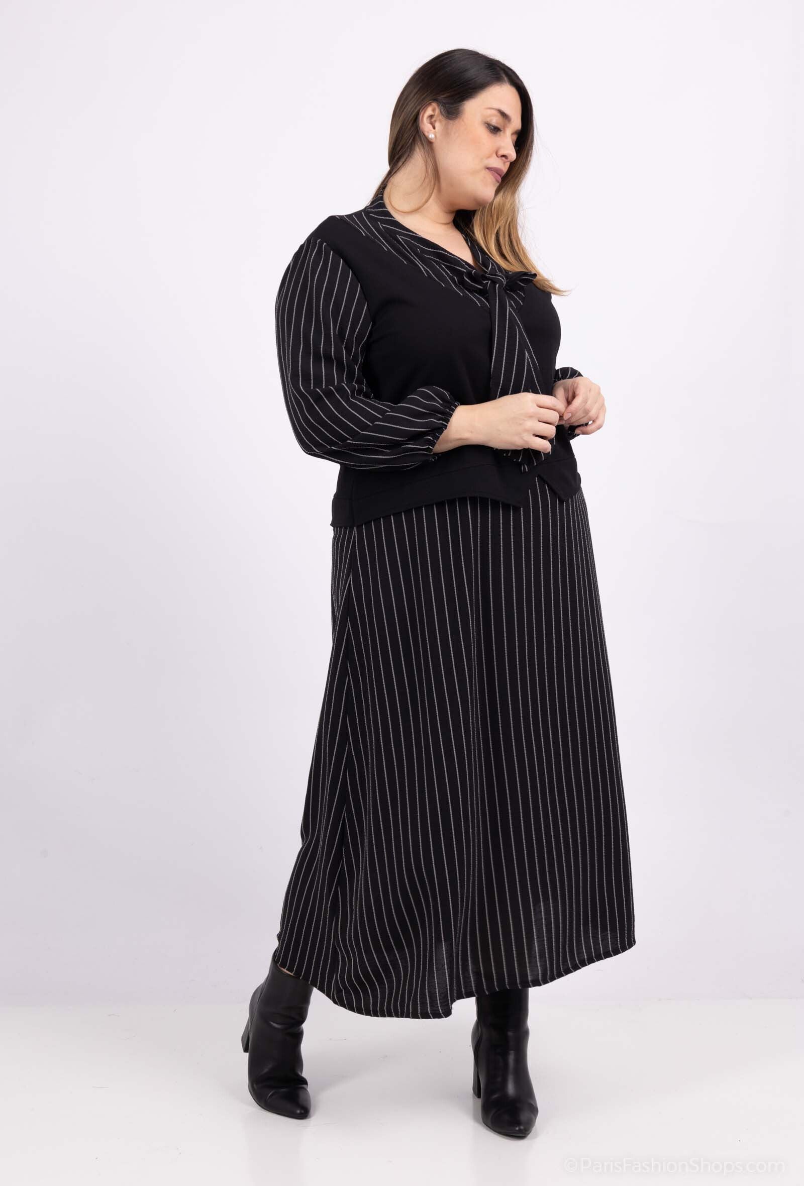 Randiga Fusk Tvådelade Klänningar med Båge i Stor Storlek