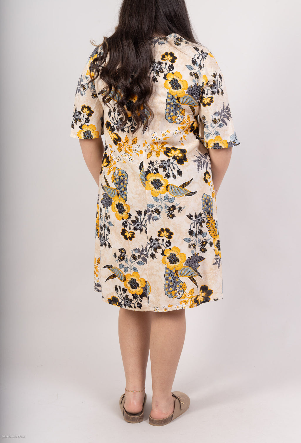 Plus Size V-ringad tryckt klänning med viscoseknut