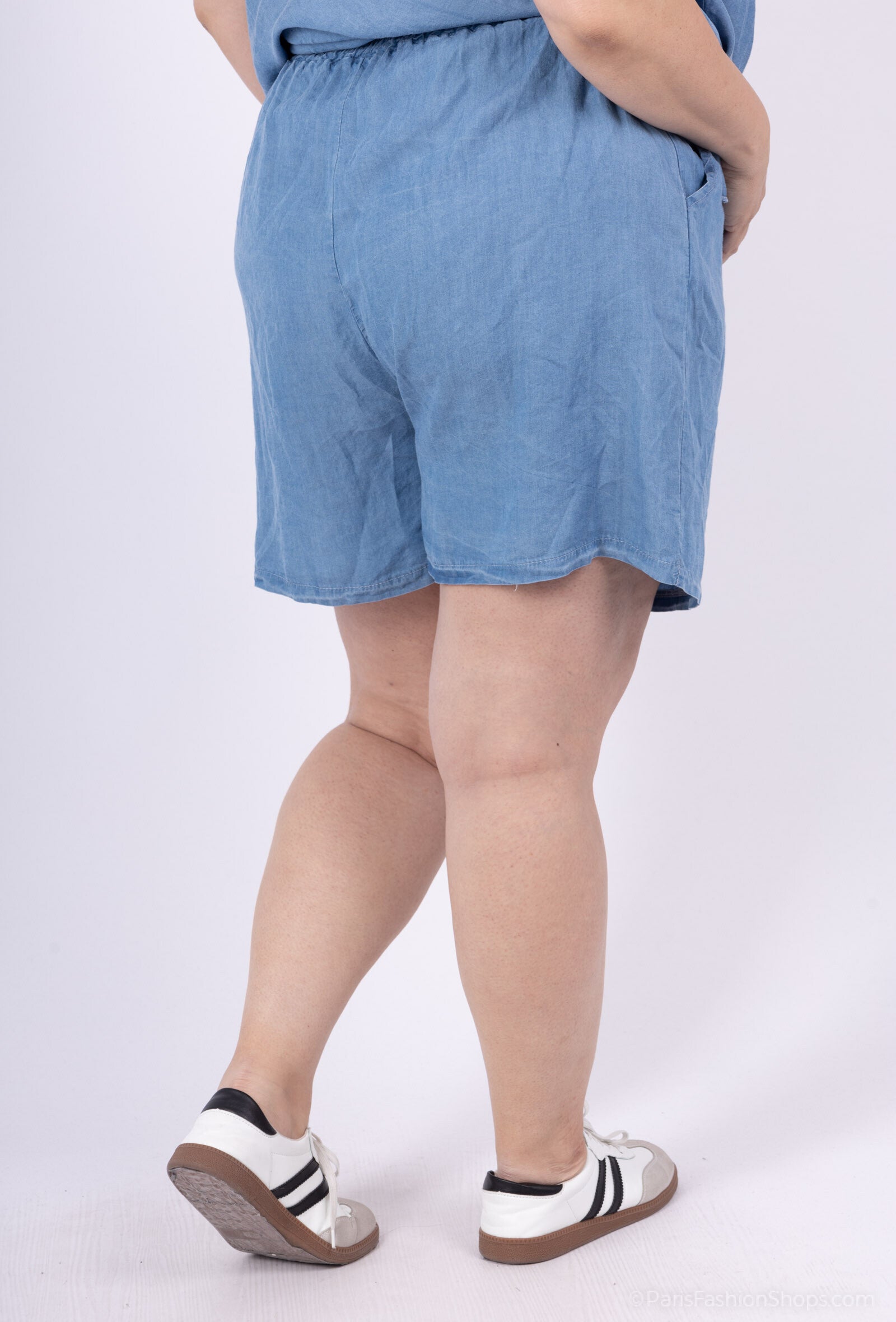 Plus Size Tencel Denim Shorts med Stora Fickor