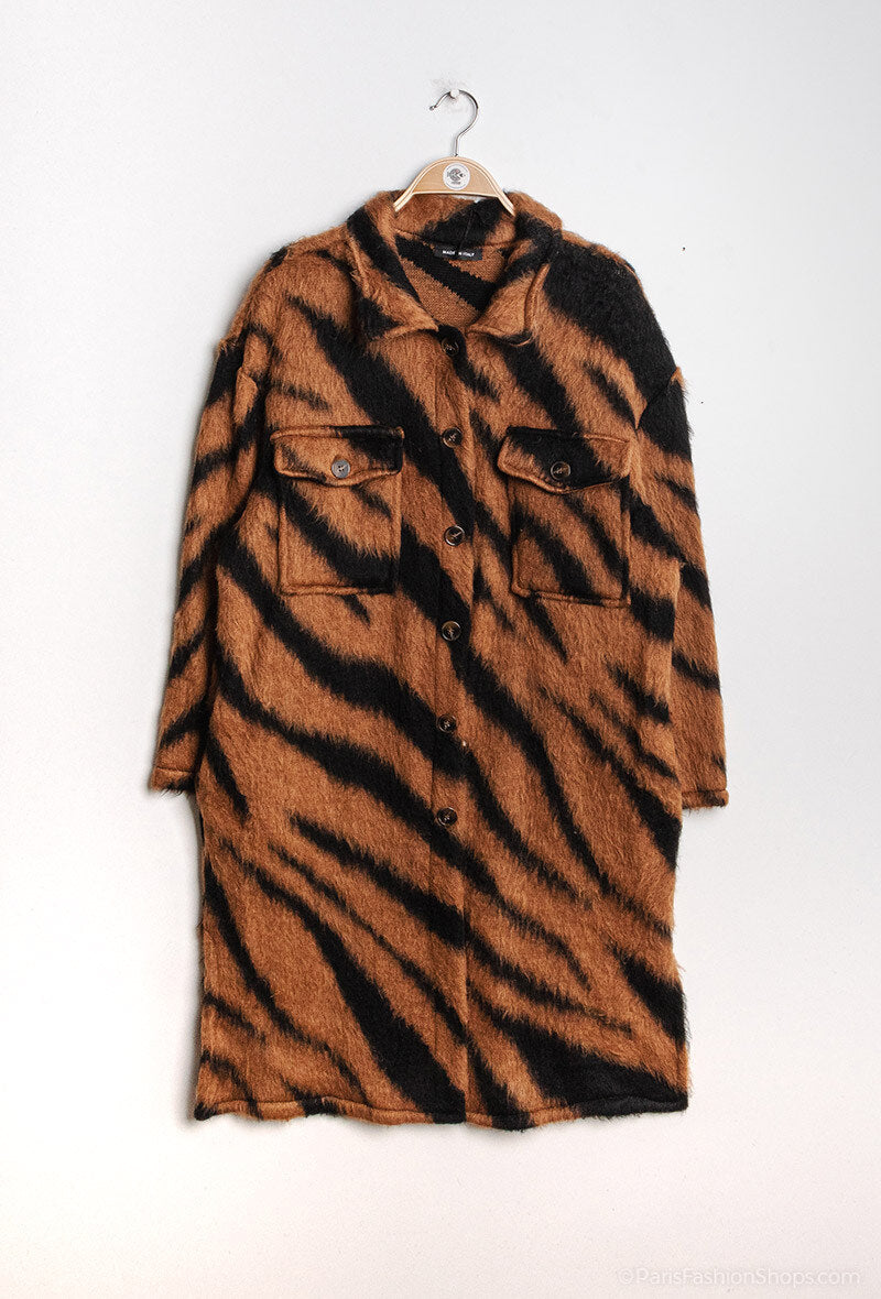Plus Size Zebra Lång Overshirt