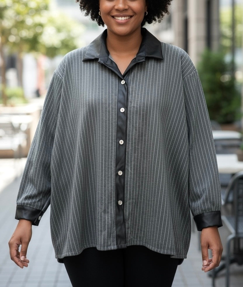 Striped wool-touch overshirt i Stor Storlek