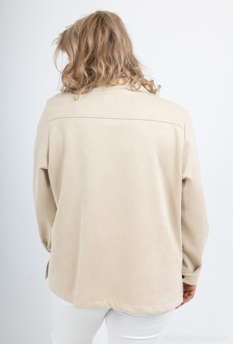 Plus Size Suede Overshirts för Stora Storlekar