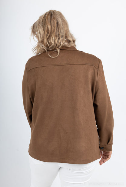 Plus Size Suede Overshirts för Stora Storlekar