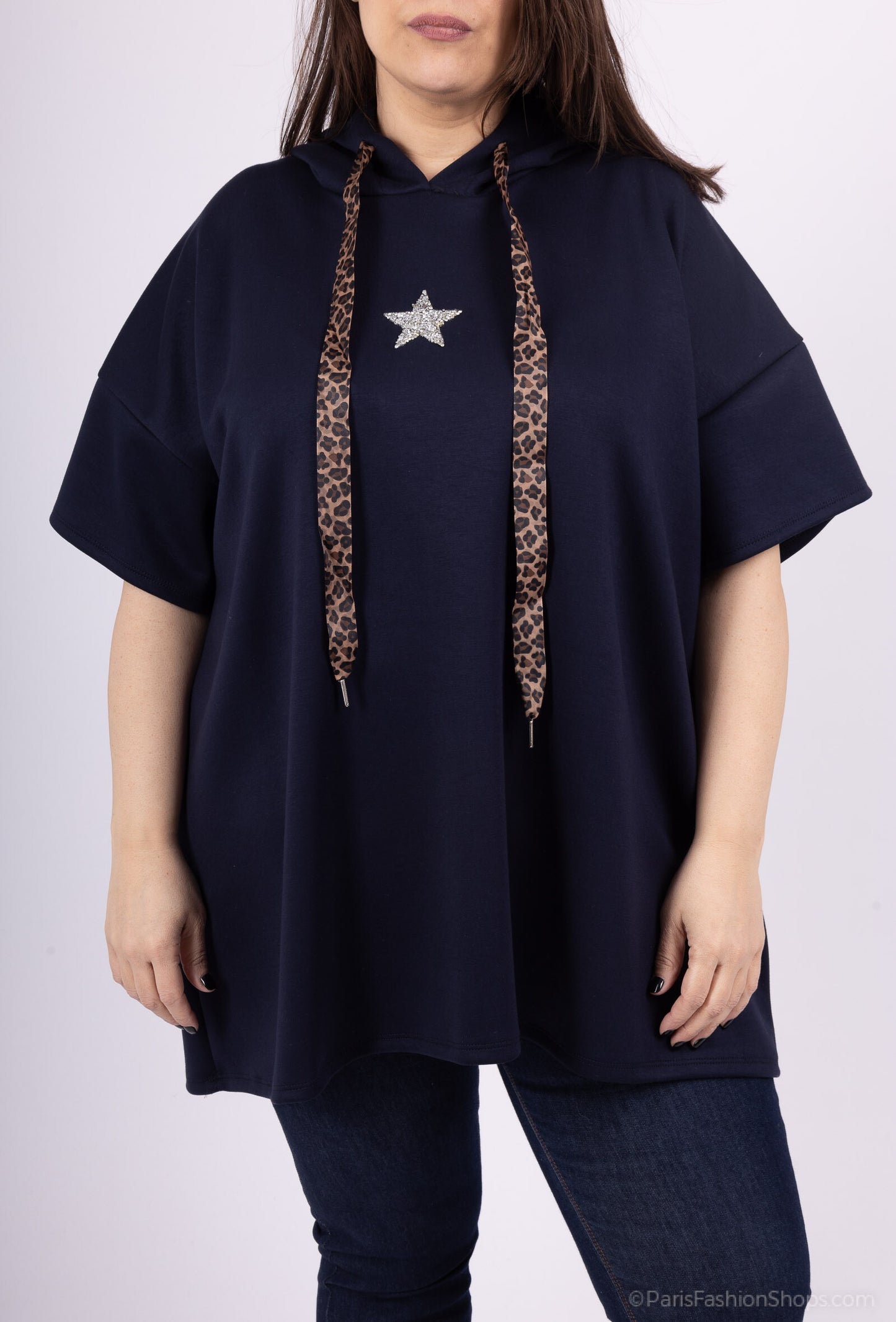 Plus Size Short sleeves hooded sweatshirt with star