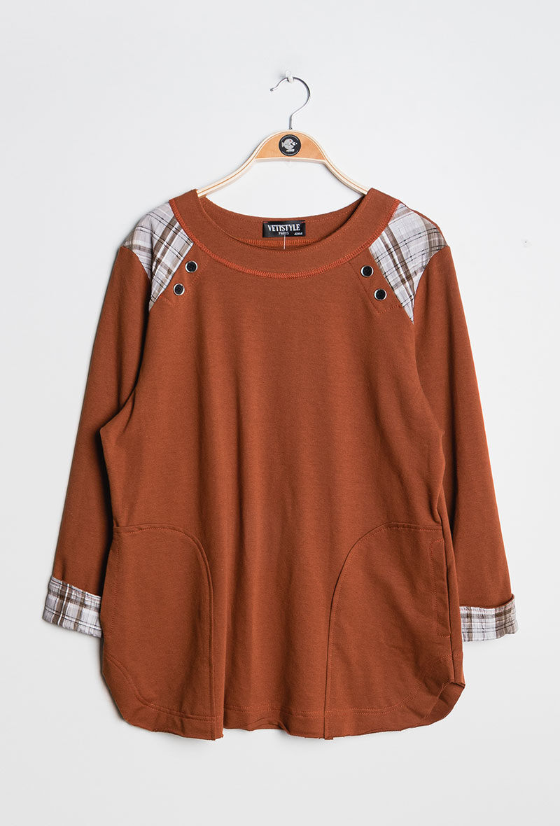 Plus Size Sweatshirt med rutigt detaljer