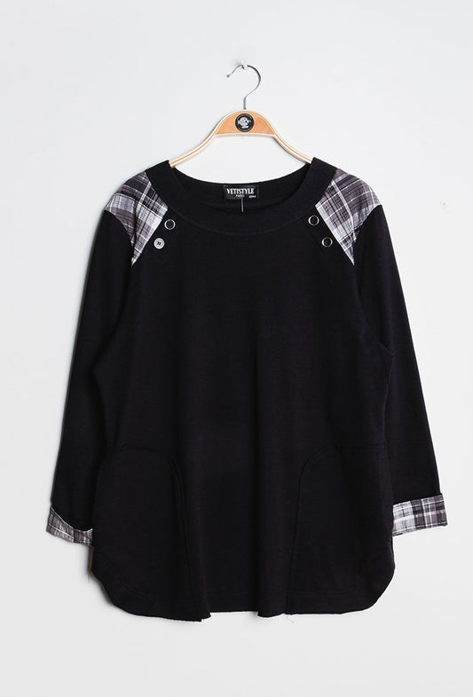 Plus Size Sweatshirt med rutig detalj