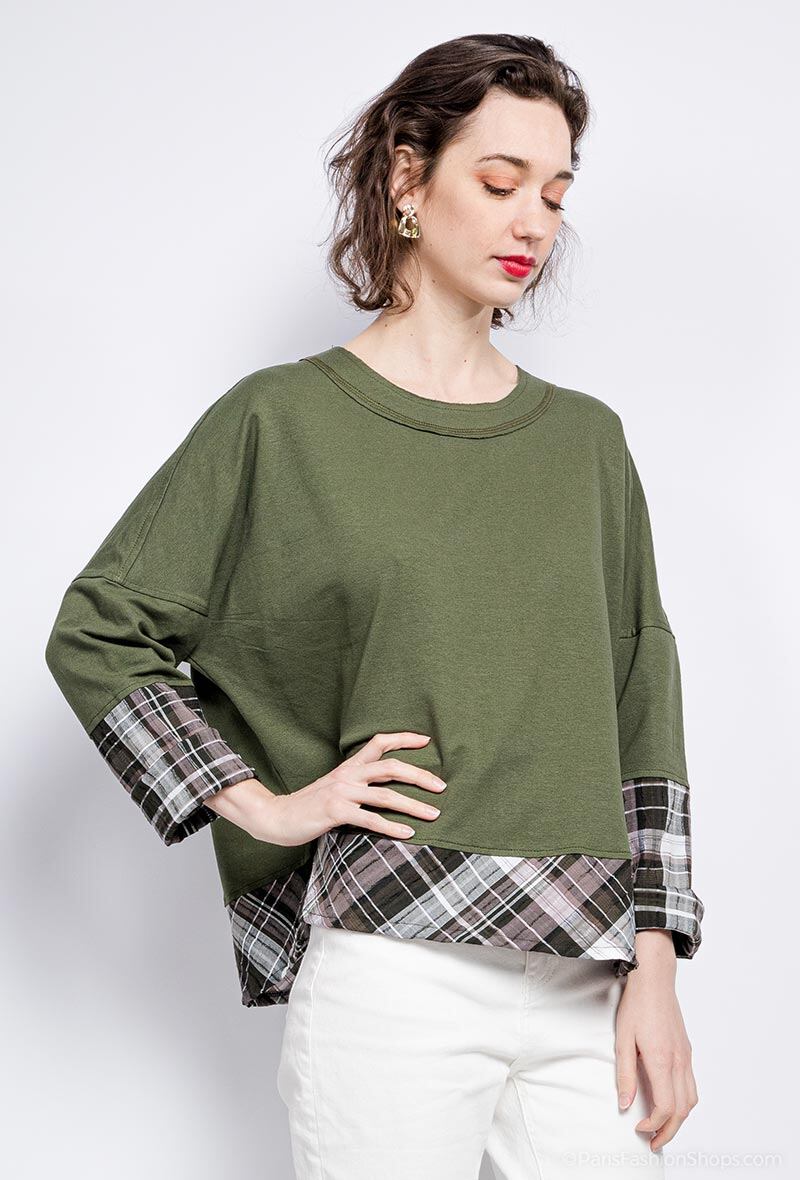 Plus Size Bi-material Sweatshirt