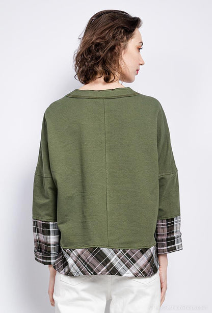 Plus Size Bi-material Sweatshirt