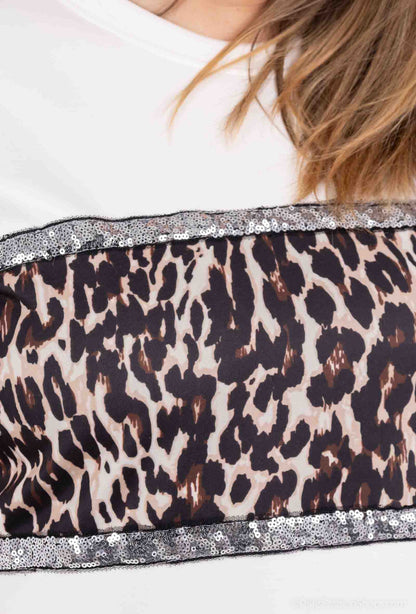 Plus Size Rundhals Bicolor/Leopardtryck Sweatshirt