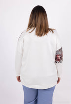 Plus Size Rundhals Bicolor/Leopardmönstrad Sweatshirt