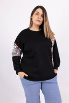 Plus Size Rundhals Bicolor/Leopardmönstrad Sweatshirt