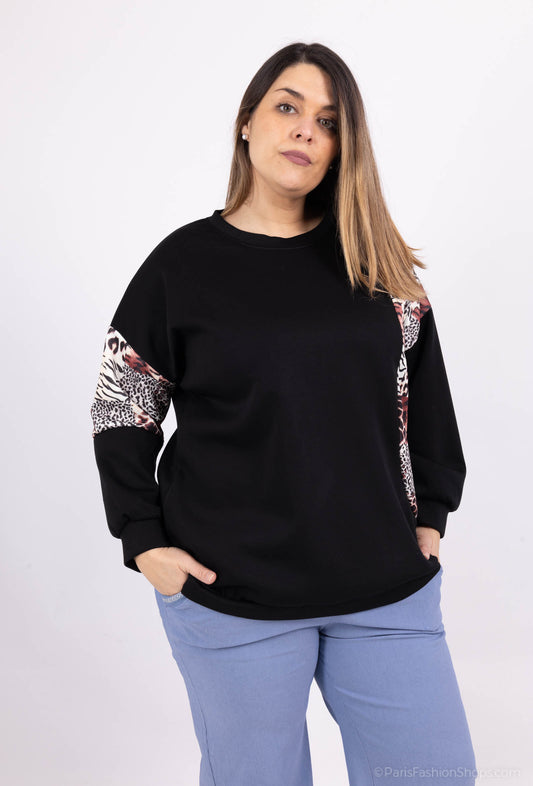 Plus Size Bicolor Leopard Print Sweatshirt