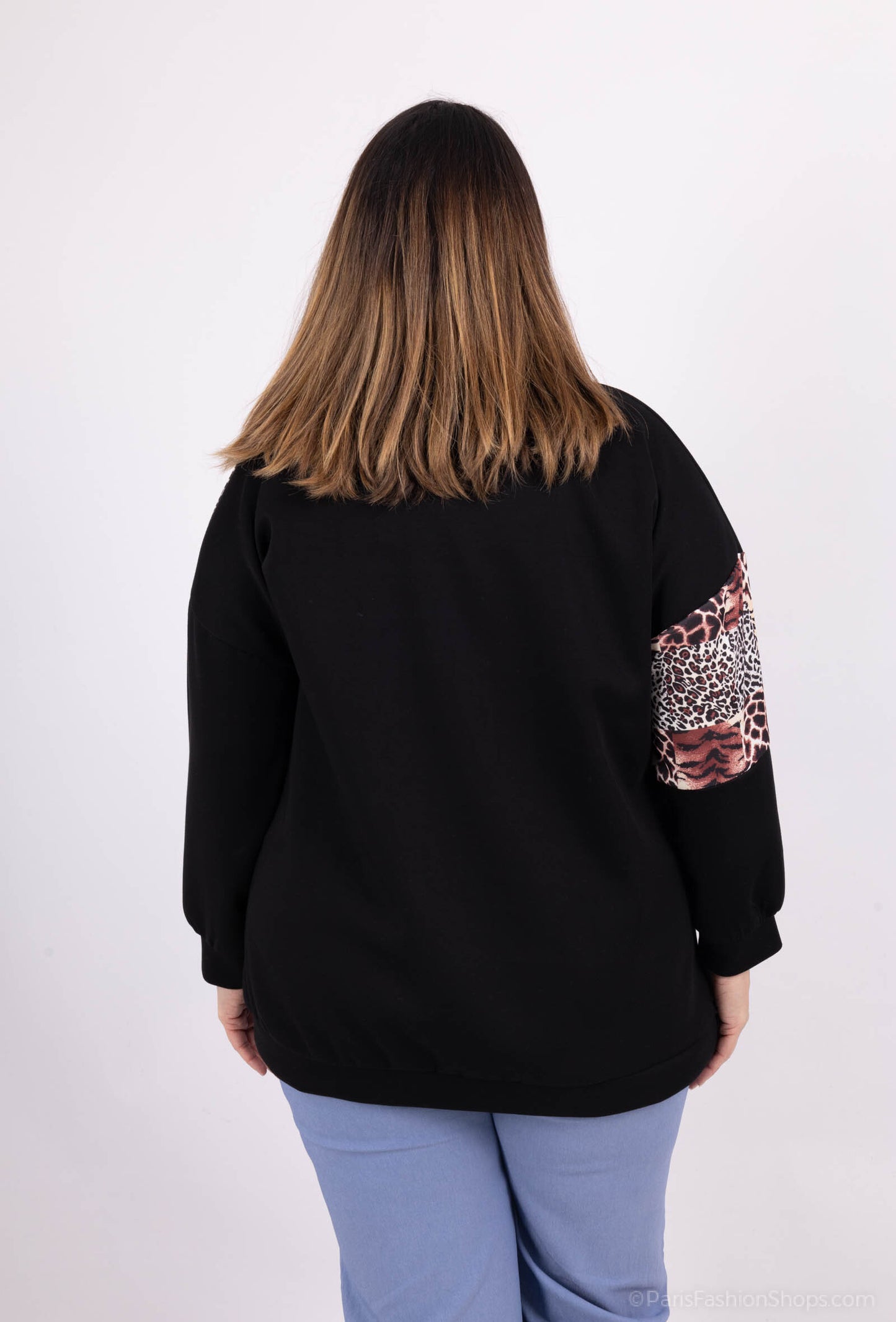 Plus Size Bicolor Leopard Print Sweatshirt