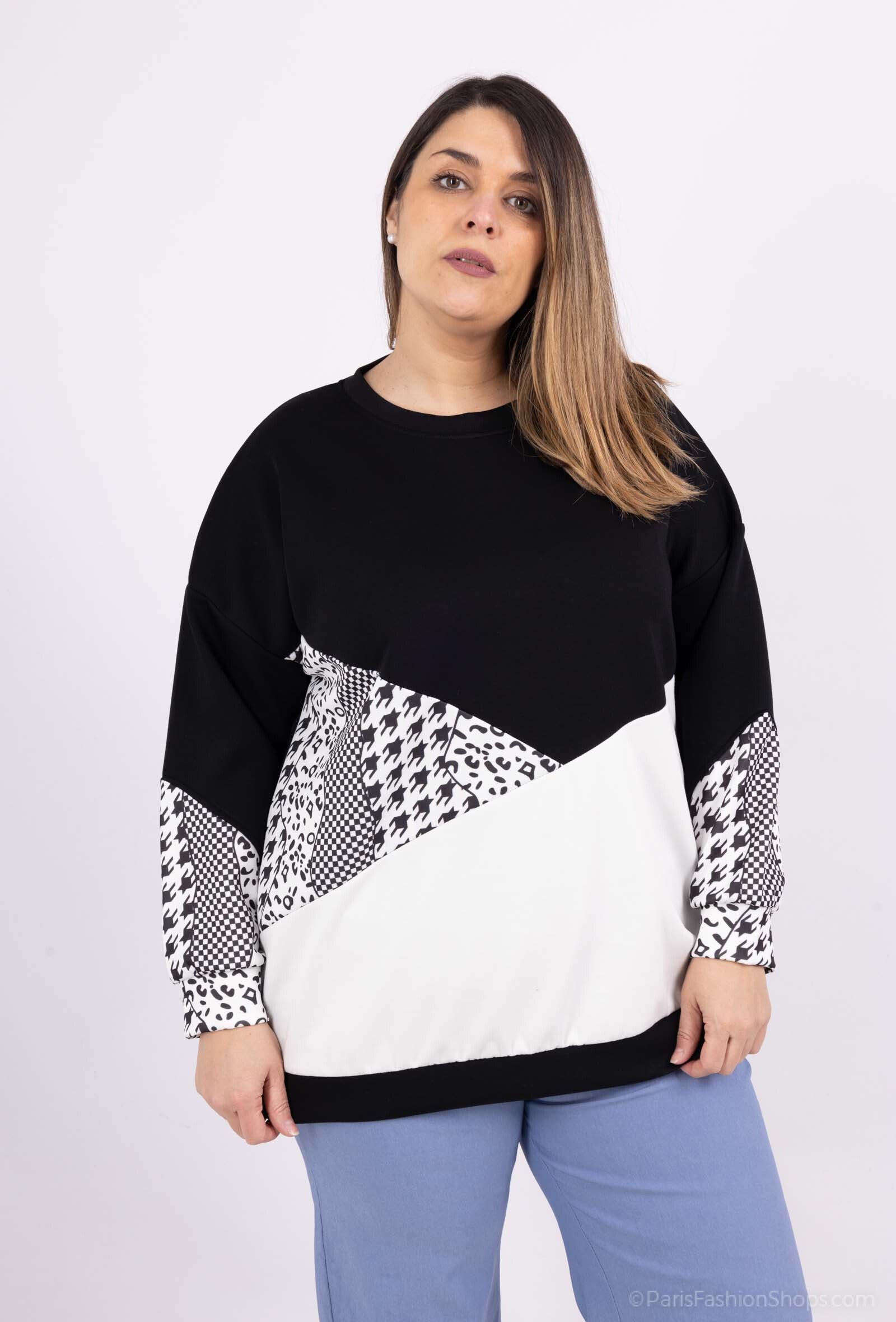Plus Size Rundhals Bicolor/Leopardtryck Sweatshirt