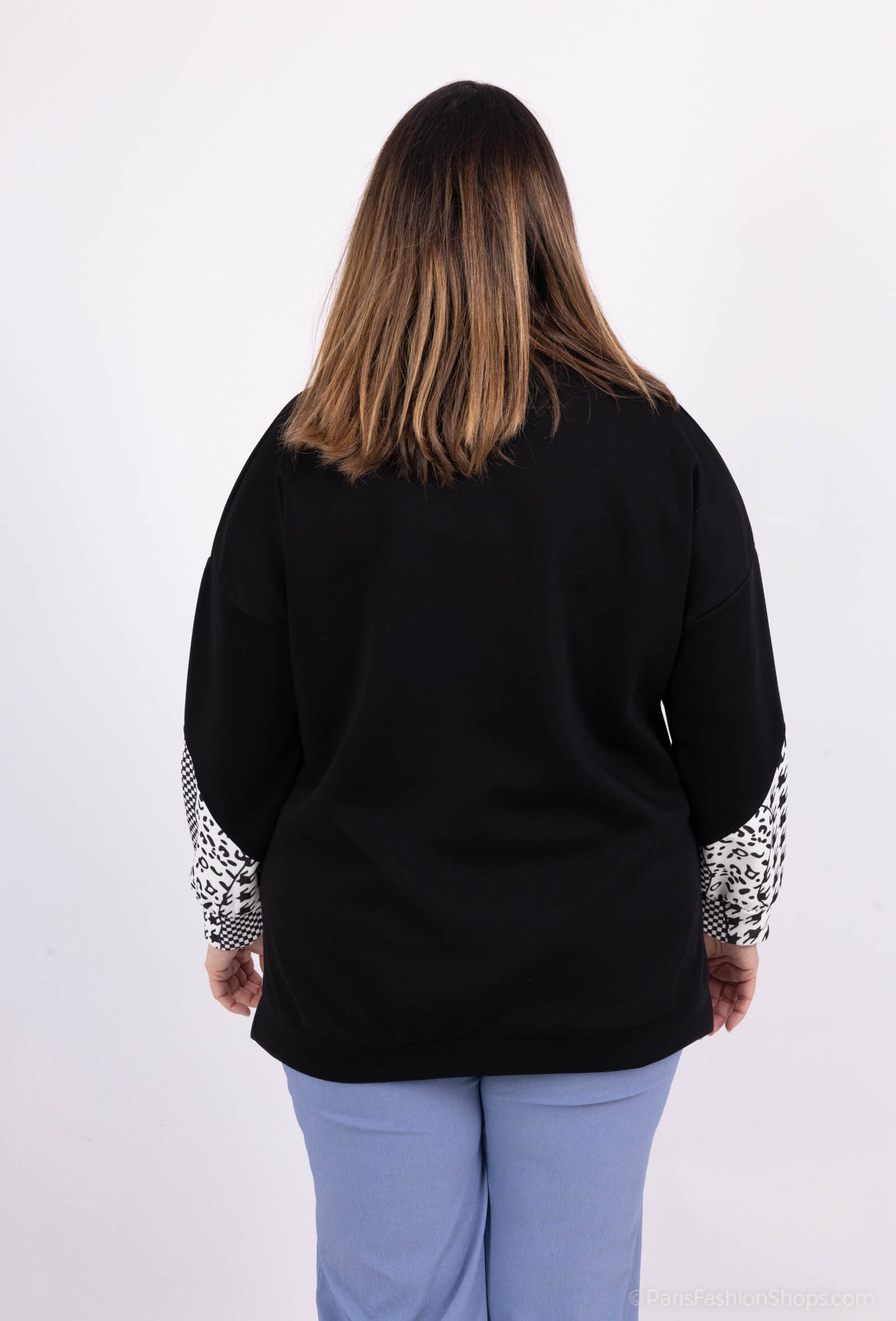 Plus Size Rundhals Bicolor/Leopardtryck Sweatshirt