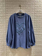 Plus Size Sweatshirt med Rhinestone-Hjärta