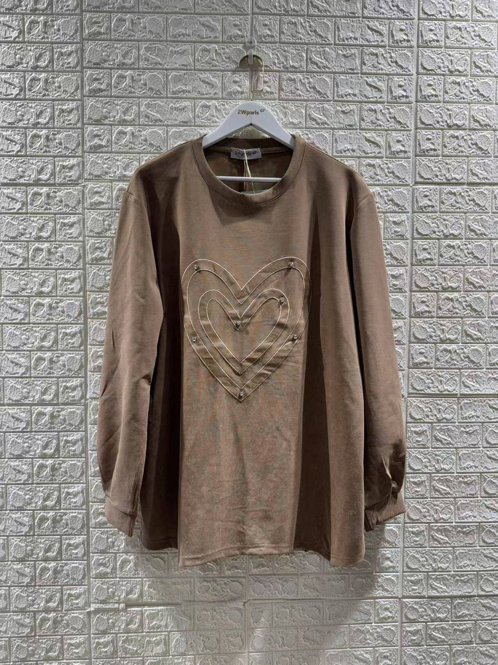 Plus Size Sweatshirt med Rhinestone-Hjärta