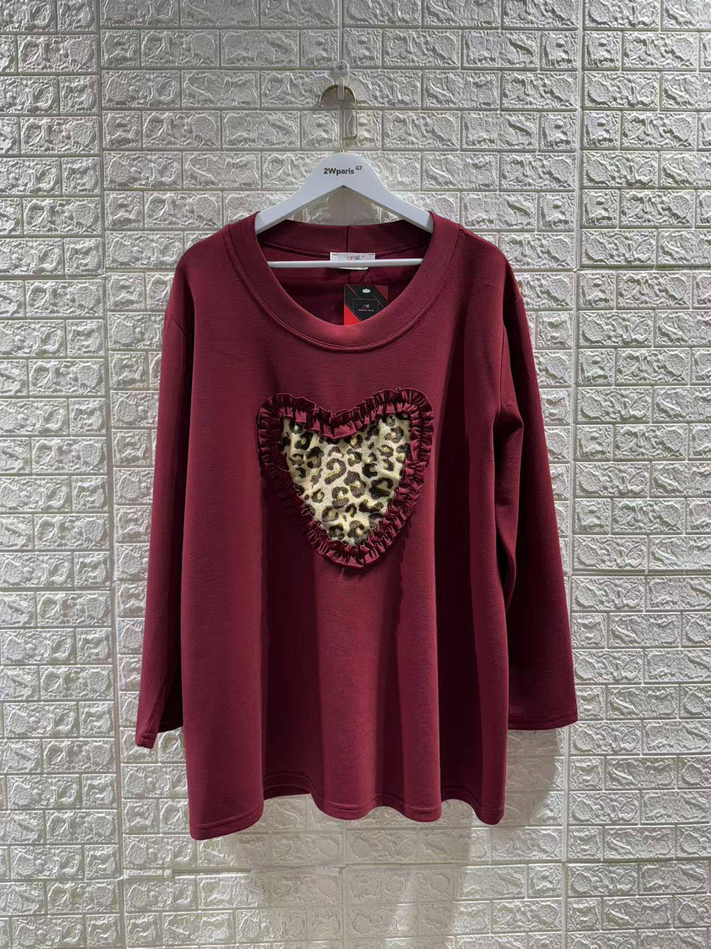Plus Size Sweatshirt med Leopard och Hjärta